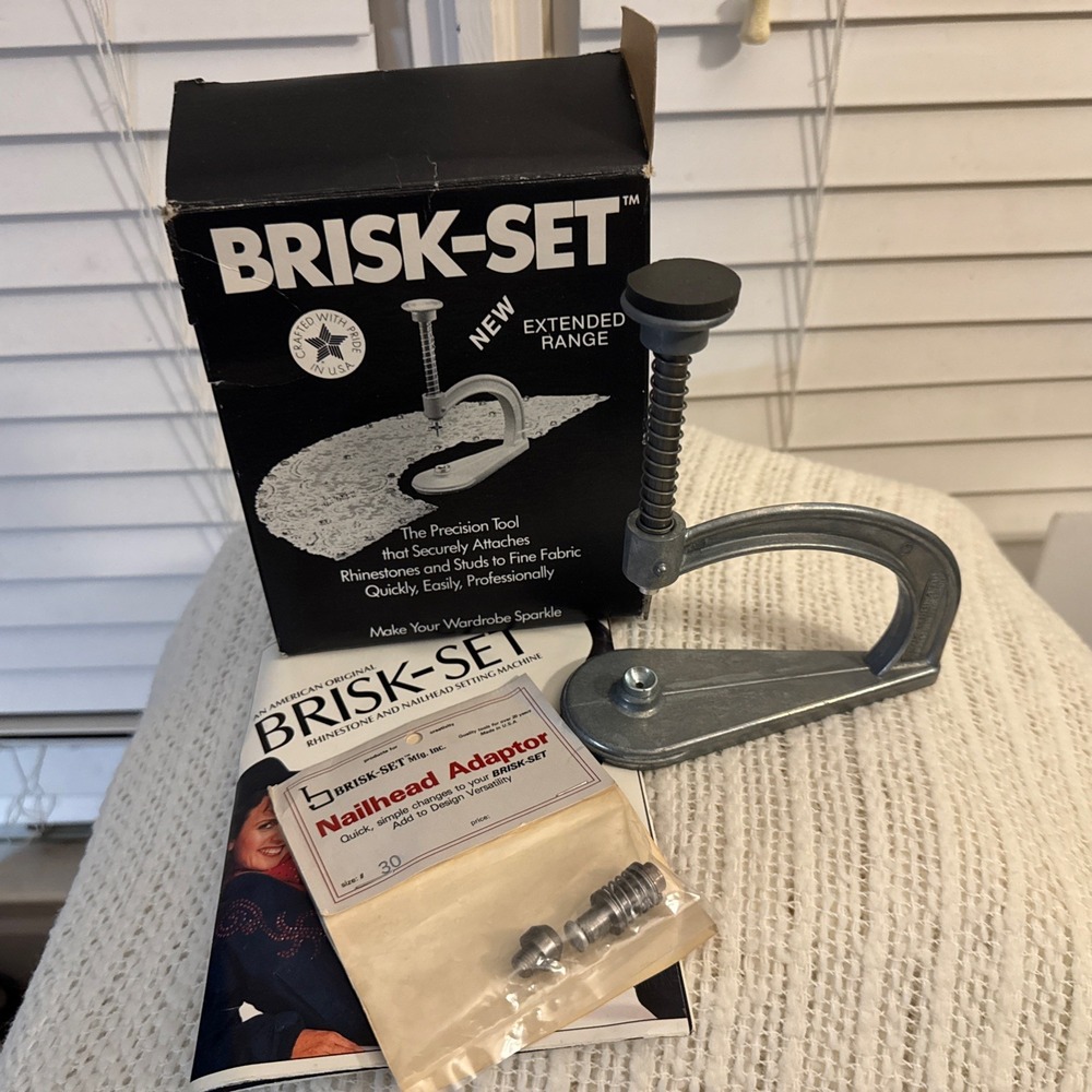 Vintage Brisk-Set Rhinestone & Nailhead Setter w/ Box, Manual & Size 30 Adaptor